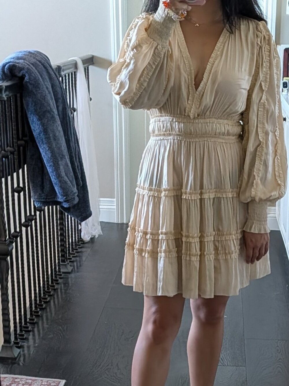 Ulla Johnson Gemma long sleeve satin plisse pleated ruffle mini dress silk Amara